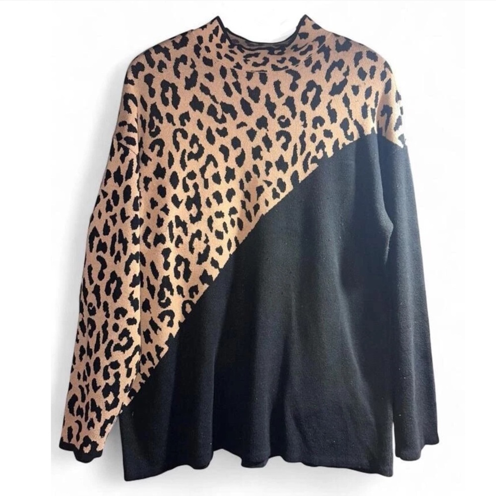 New York & Company Leopard Sweater Black Tan XL Extra Large Mob Wife The Nanny